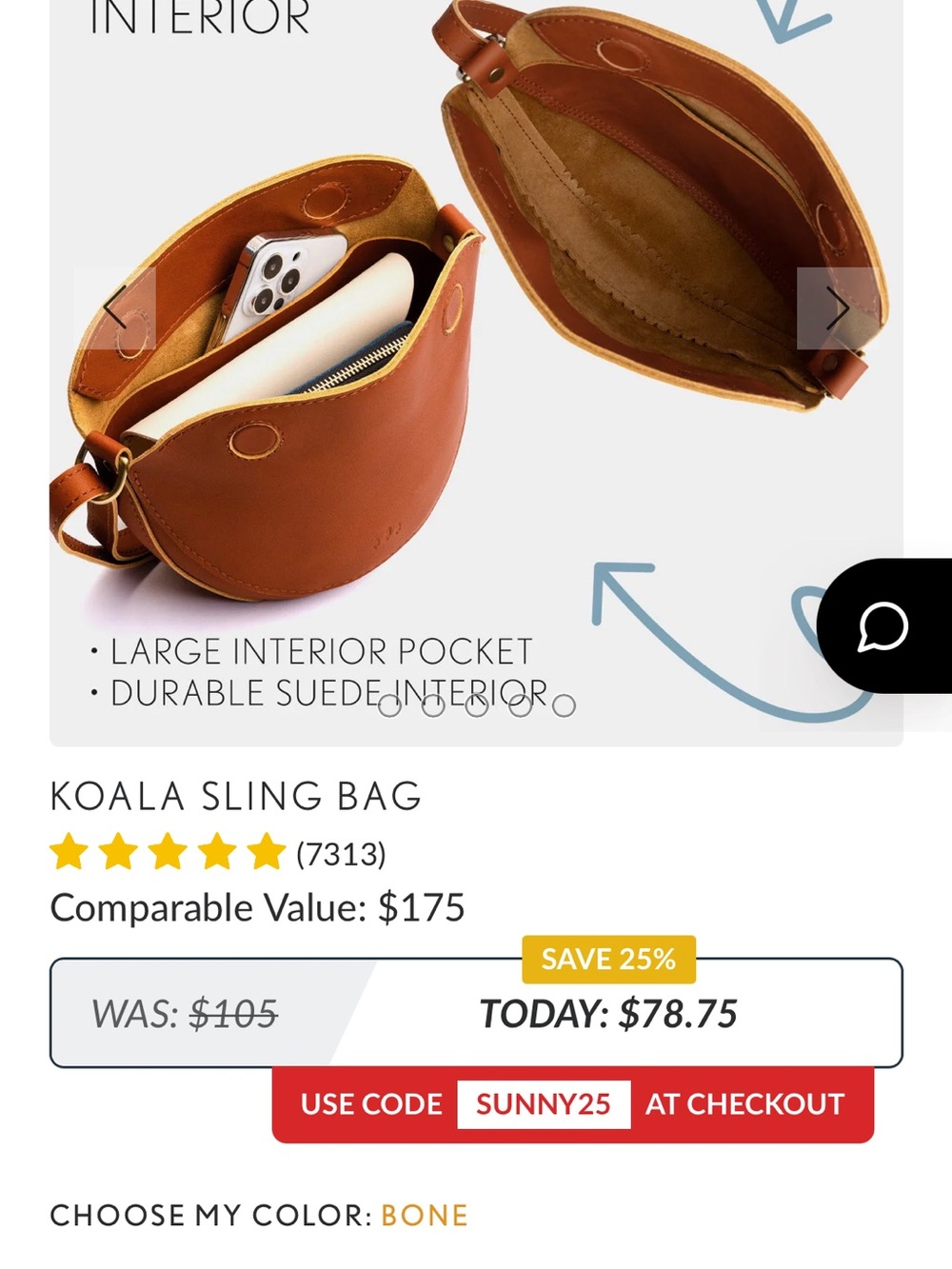 Portland Leather 'Almost Perfect' Koala Sling Bag in bone - Picture 4 of 4